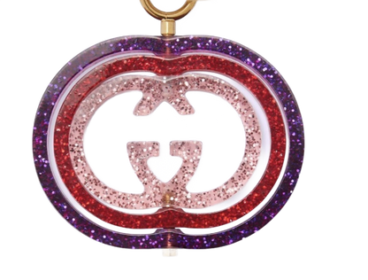 Gucci Interlocking G Purple and Red Glitter Keychain Handbag Charm