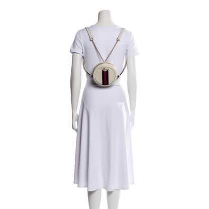 Gucci Grained Calfskin Web Mini Ophidia Round Backpack White