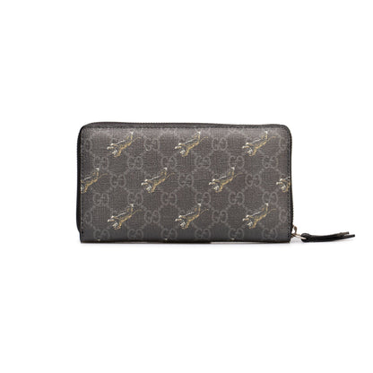 Gucci GG Supreme Canvas Grey Tiger Print Zip Around Wallet 575135