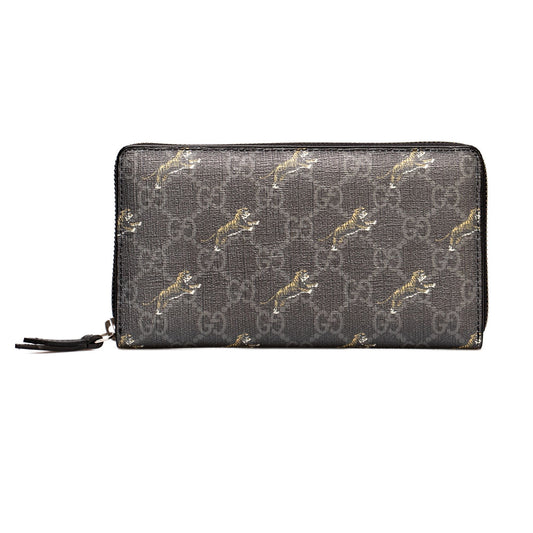 Gucci GG Supreme Canvas Grey Tiger Print Zip Around Wallet 575135