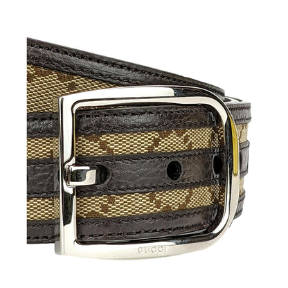 Gucci Mens GG Brown and Beige Size 36/90 Canvas Leather Trim Belt