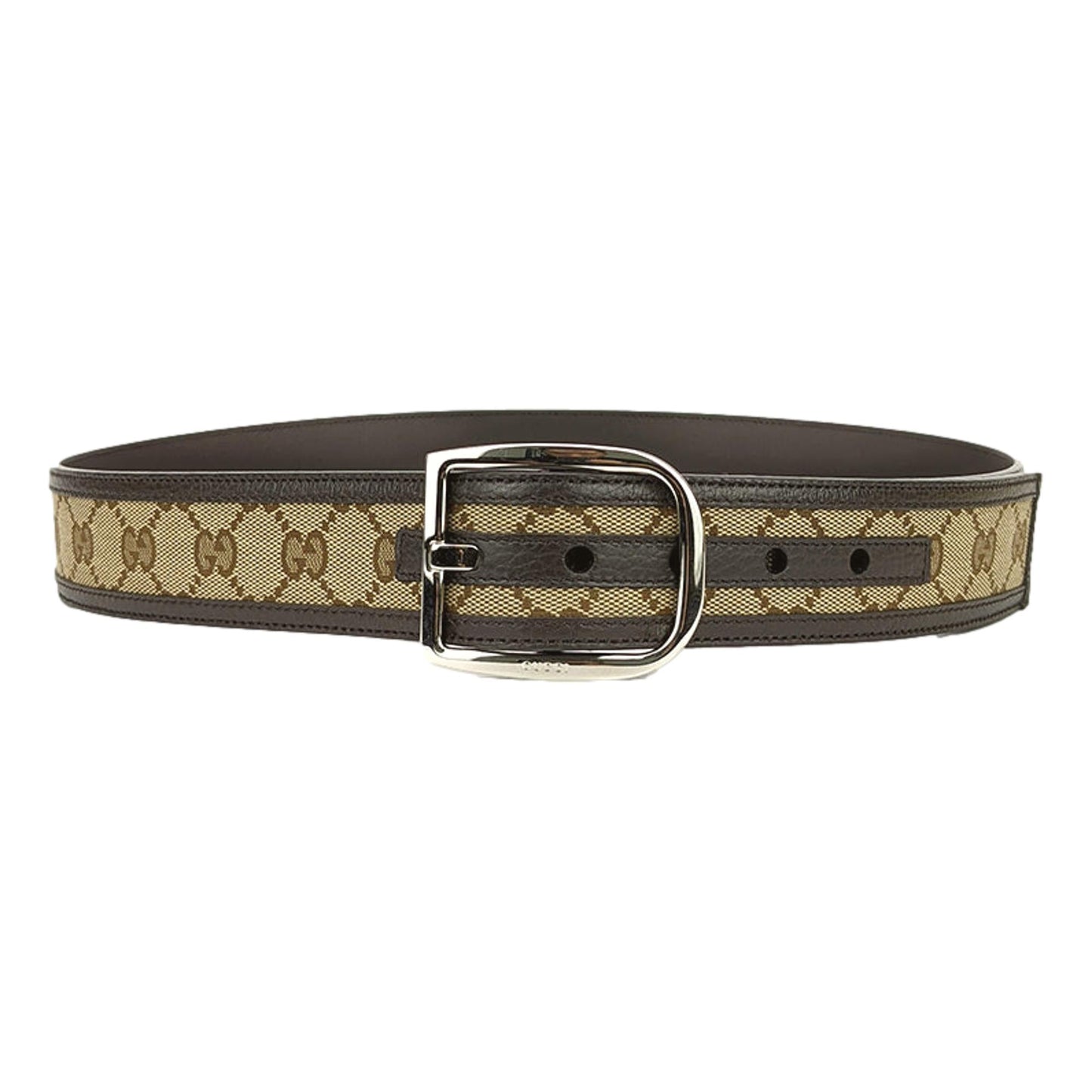 Gucci Mens GG Brown and Beige Size 36/90 Canvas Leather Trim Belt