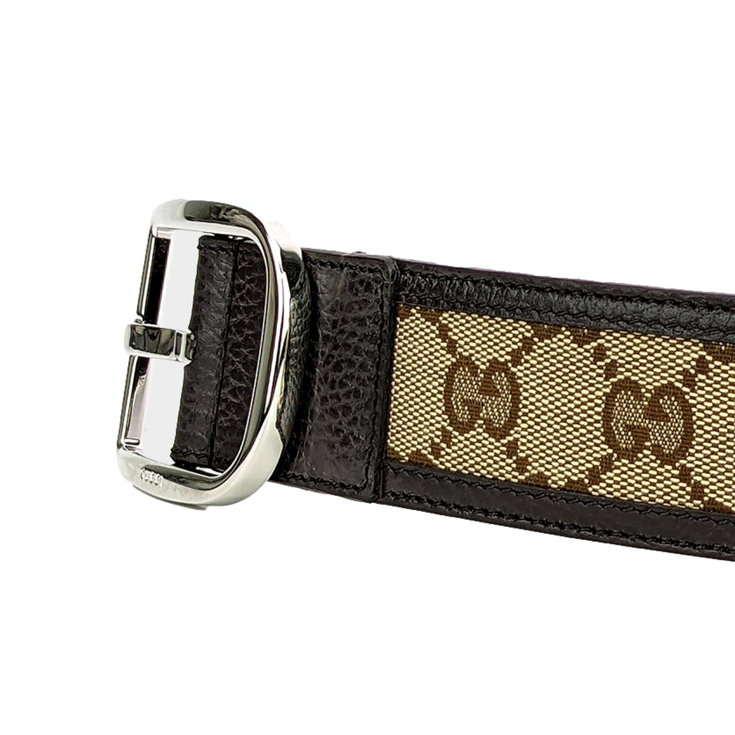 Gucci Mens GG Brown and Beige Size 36/90 Canvas Leather Trim Belt