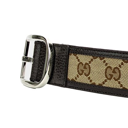 Gucci Mens GG Brown and Beige Size 36/90 Canvas Leather Trim Belt