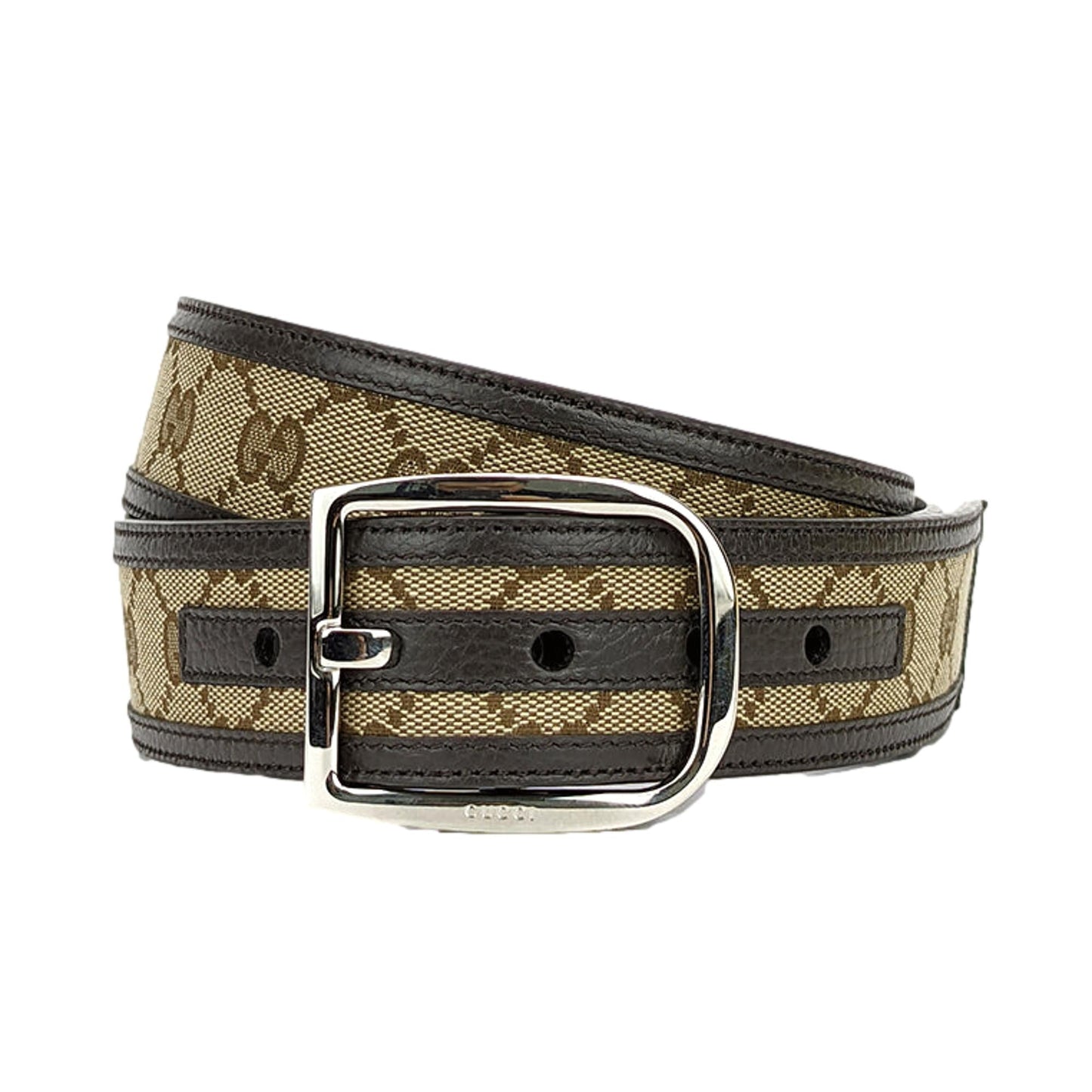 Gucci Mens GG Brown and Beige Size 36/90 Canvas Leather Trim Belt