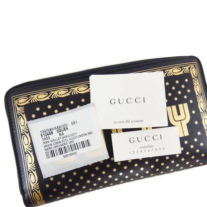 Gucci "Guccy" Black Leather Zip Around Wallet with Gold Stars 510488