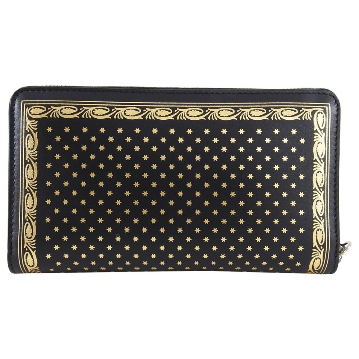 Gucci "Guccy" Black Leather Zip Around Wallet with Gold Stars 510488