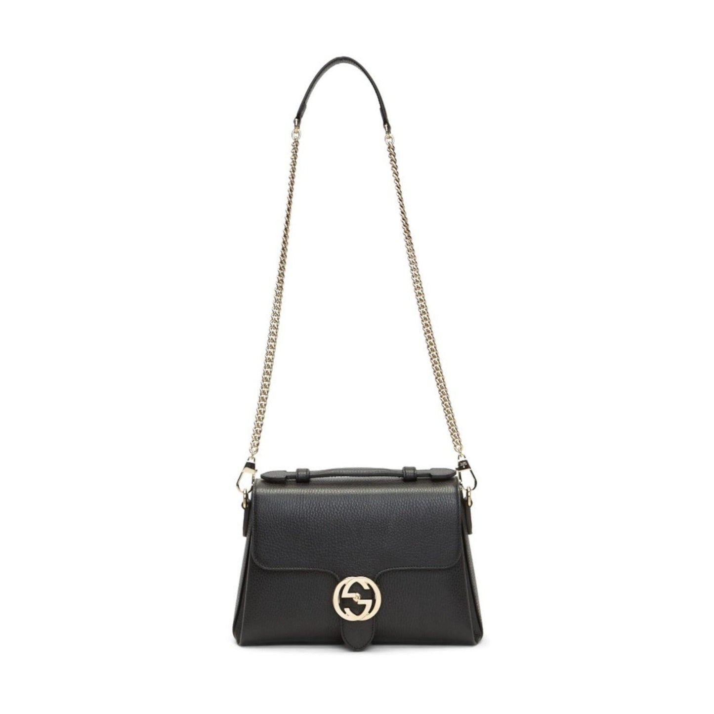 Gucci Interlocking G Black Calf Leather Chain Crossbody Bag Pre-owned