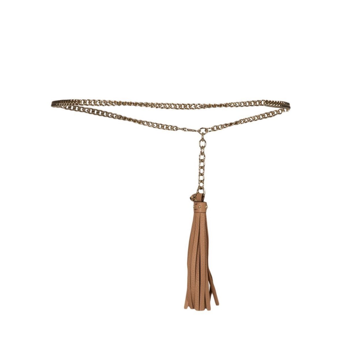 Gucci Leather Tassel GG Gold Chain Camelia Beige Belt Size (34) 388992
