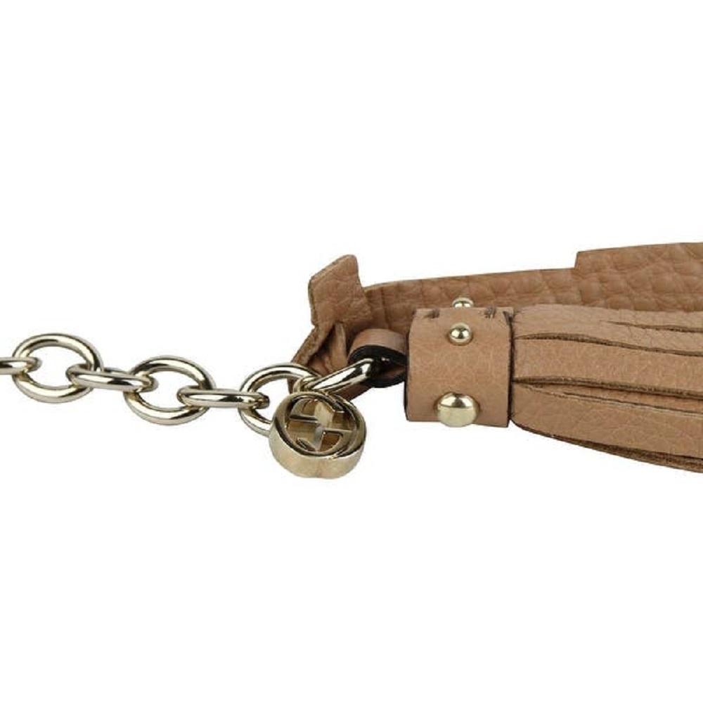 Gucci Leather Tassel GG Gold Chain Camelia Beige Belt Size (34) 388992