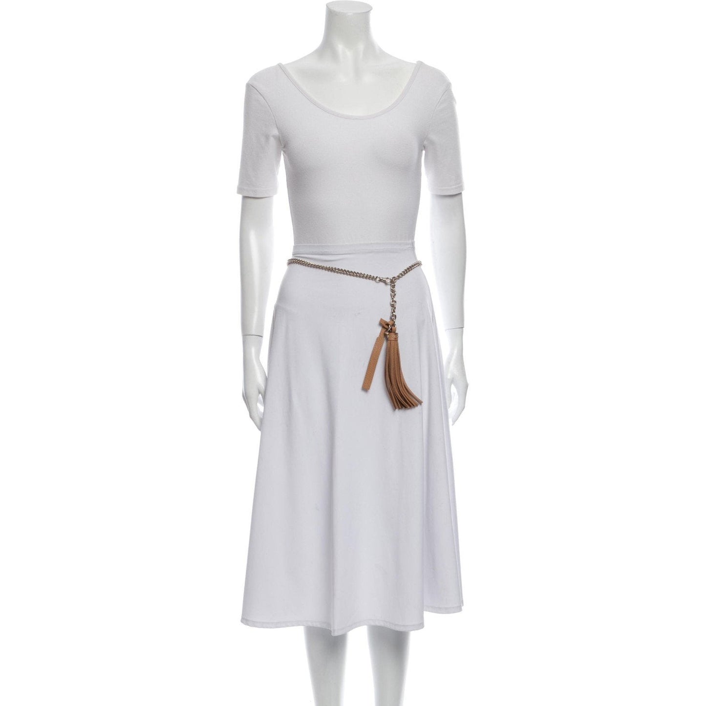 Gucci Leather Tassel GG Gold Chain Camelia Beige Belt Size (34) 388992