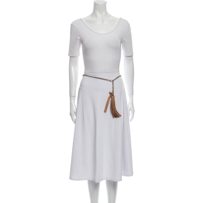 Gucci Leather Tassel GG Gold Chain Camelia Beige Belt Size (34) 388992