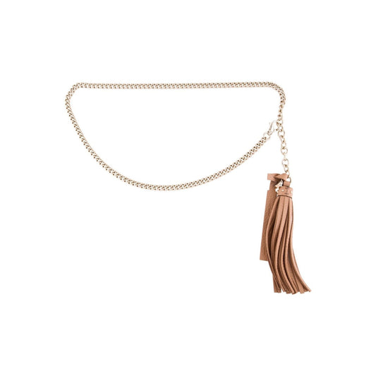 Gucci Leather Tassel GG Gold Chain Camelia Beige Belt Size (34) 388992