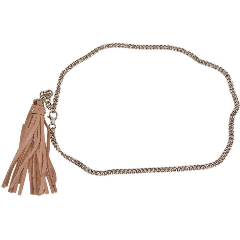 Gucci Leather Tassel GG Gold Chain Camelia Beige Belt Size (34) 388992