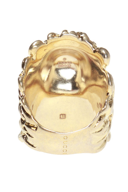 Gucci Lionhead Gold-tone GG Pearl Ring Size 13/6.5 418289