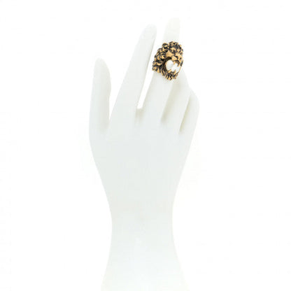 Gucci Lionhead Gold-tone GG Pearl Ring Size 13/6.5 418289
