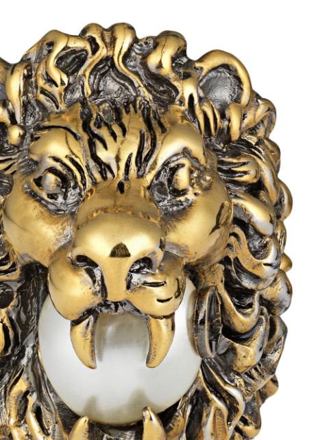 Gucci Lionhead Gold-tone GG Pearl Ring Size 13/6.5 418289