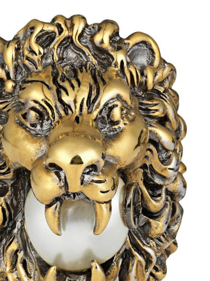 Gucci Lionhead Gold-tone GG Pearl Ring Size 13/6.5 418289