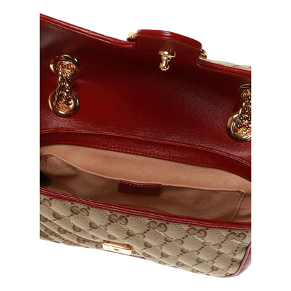 Gucci Marmont Beige Printed Canvas Red Leather Trim Shoulder Bag