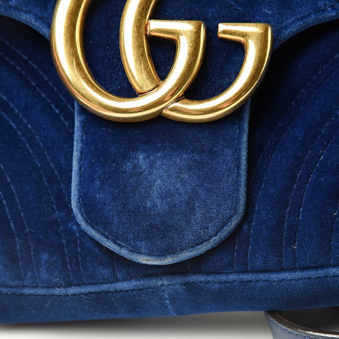 Gucci Marmont Cobalt Blue Velvet Matelasse Shoulder Bag