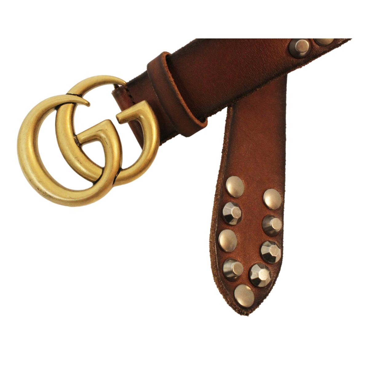 Gucci Marmont GG Brown Leather Studded Belt 105/42 405624