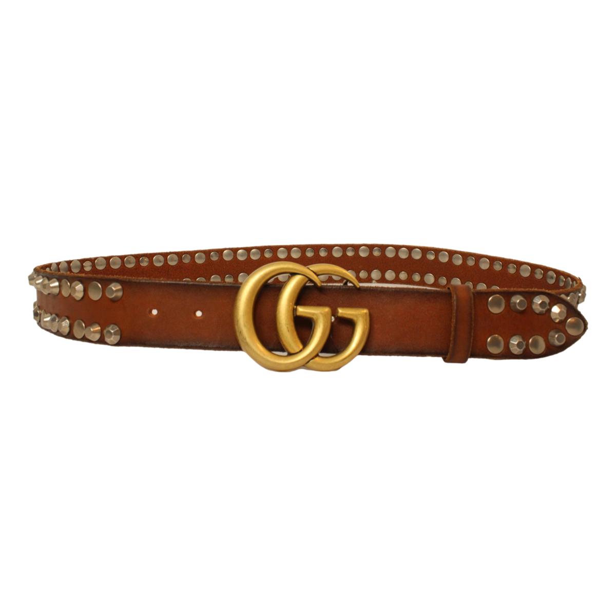 Gucci Marmont GG Brown Leather Studded Belt 105/42 405624