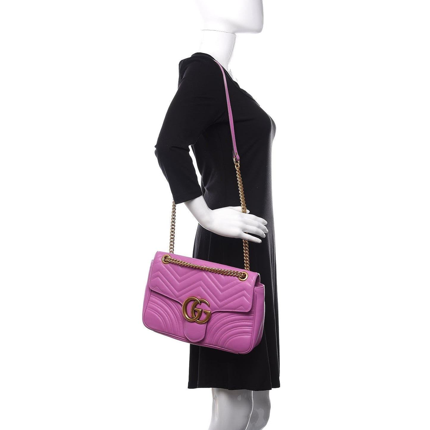 Gucci Marmont Pink Leather GG Matelasse Flap Shoulder Bag 443496