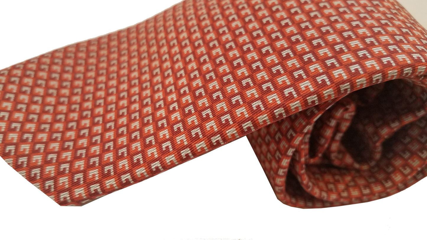 Gucci Men's Geometric Red Orange Silk Necktie 349407