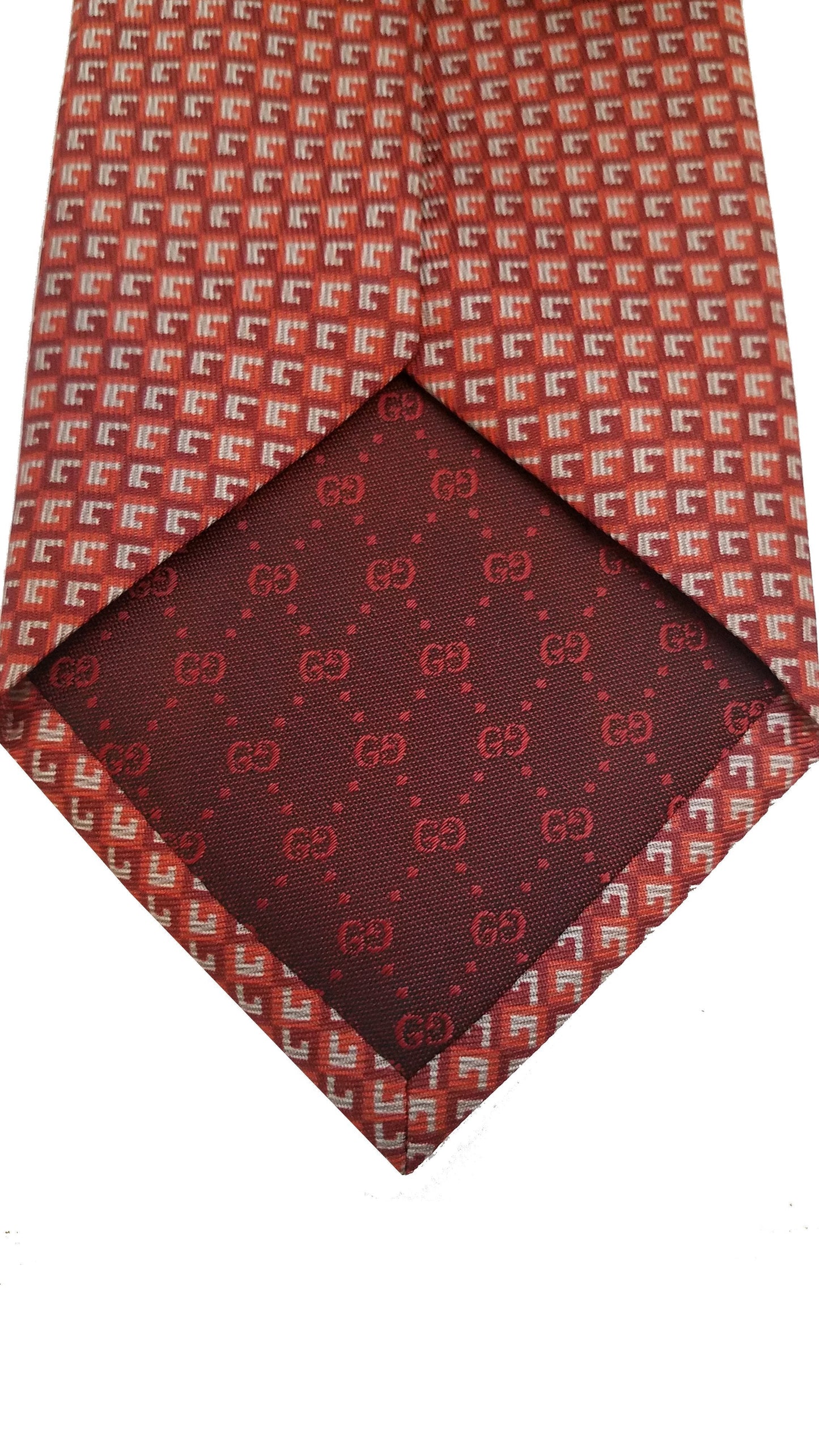 Gucci Men's Geometric Red Orange Silk Necktie 349407
