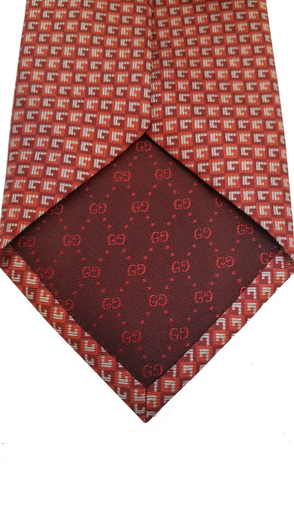 Gucci Men's Geometric Red Orange Silk Necktie 349407
