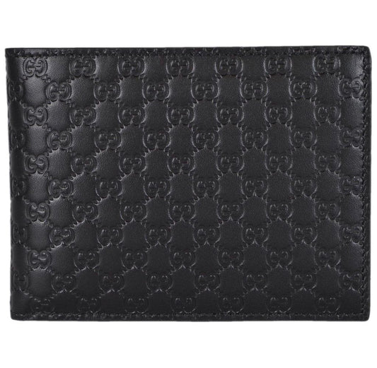 Gucci Men's Microguccissima GG Embossed Black Leather Trifold Wallet