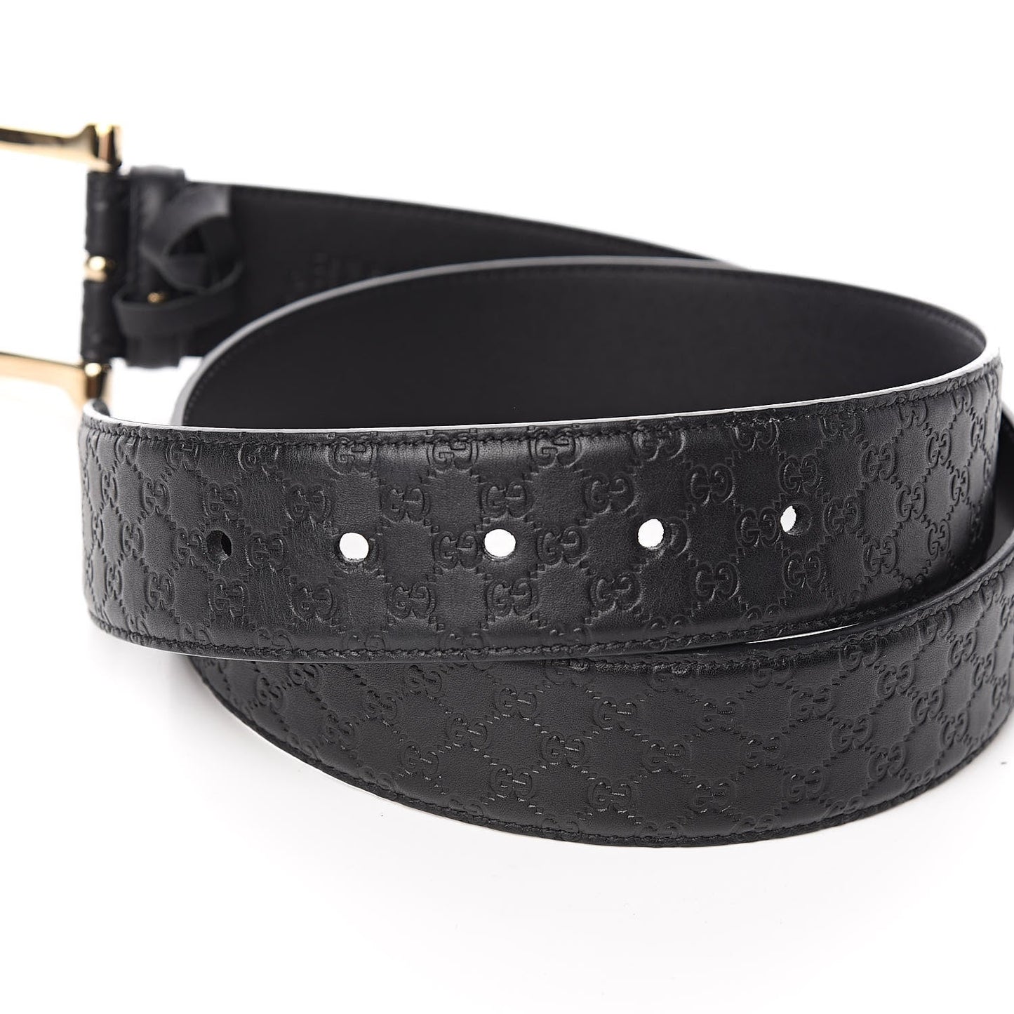 Gucci Microguccissima Black Calf Leather Gold Buckle Belt Size 95/38