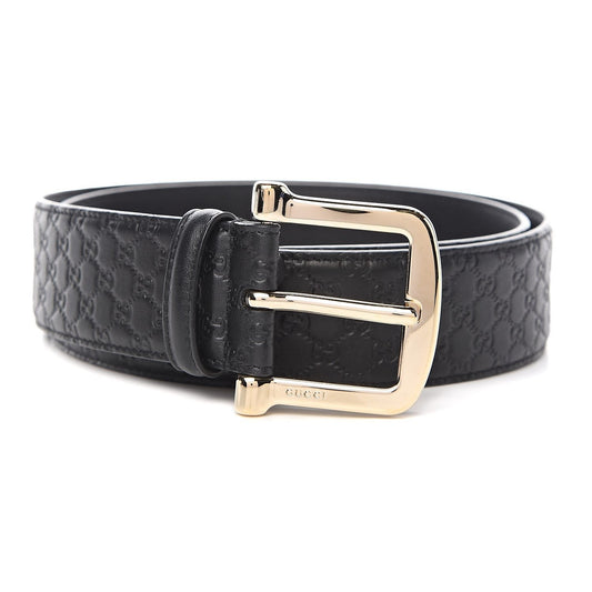 Gucci Microguccissima Black Calf Leather Gold Buckle Belt Size 95/38