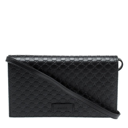 Gucci Microguccissima GG Logo Black Leather Wallet Crossbody Handbag