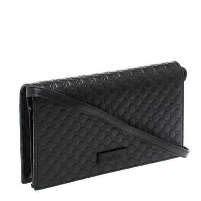 Gucci Microguccissima GG Logo Black Leather Wallet Crossbody Handbag