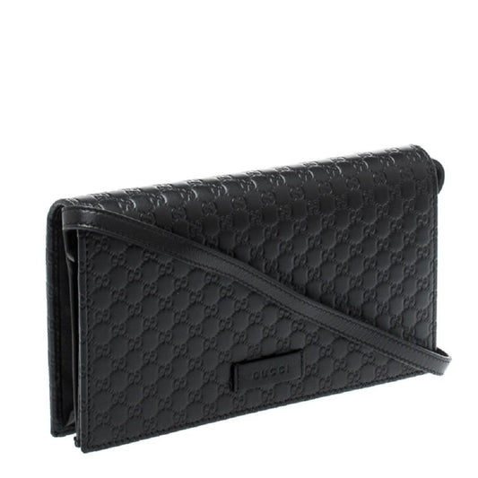 Gucci Microguccissima GG Logo Black Leather Wallet Crossbody Handbag