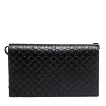 Gucci Microguccissima GG Logo Black Leather Wallet Crossbody Handbag