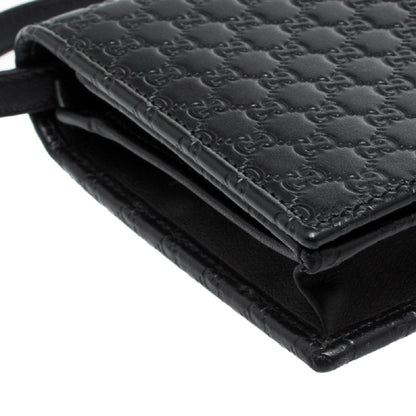 Gucci Microguccissima GG Logo Black Leather Wallet Crossbody Handbag