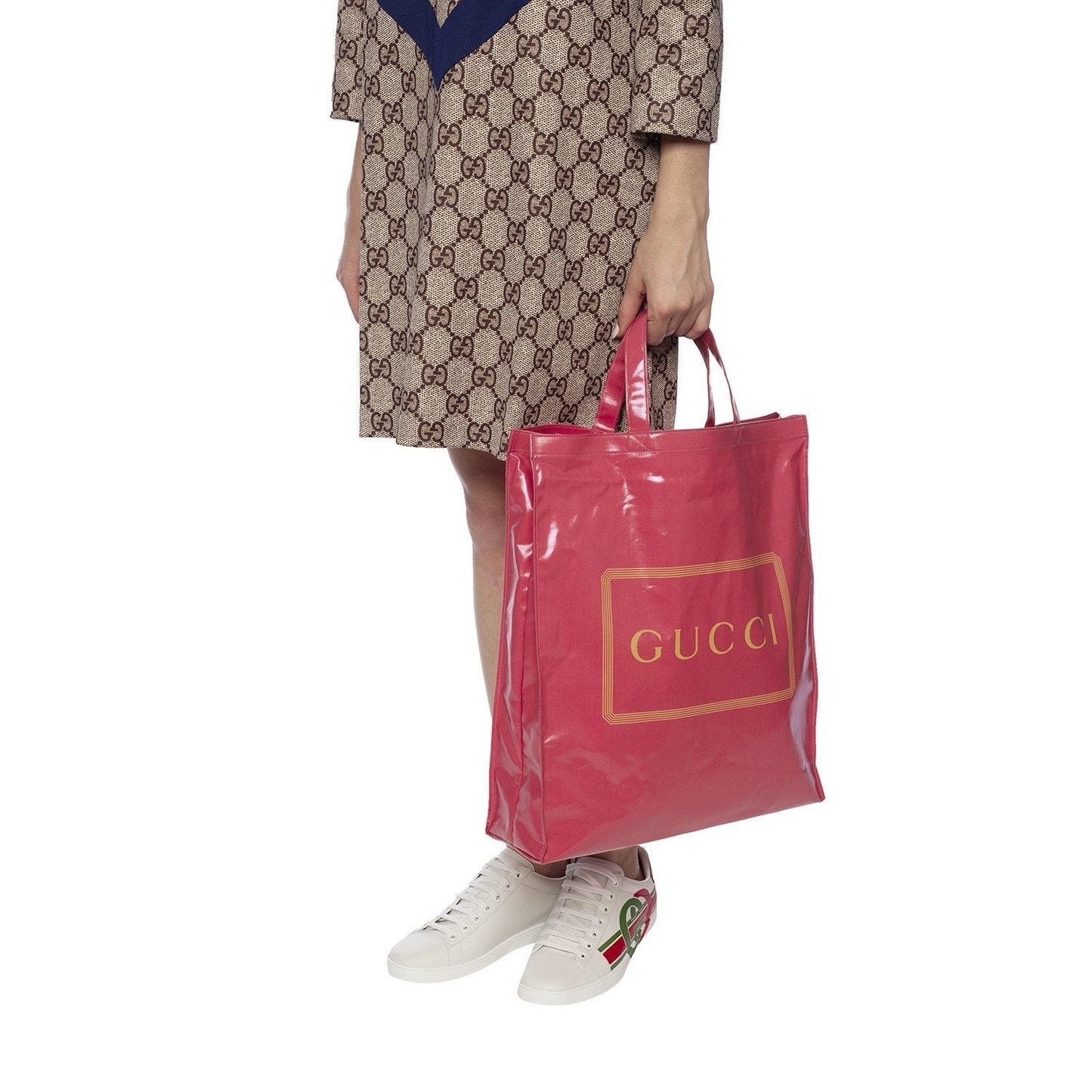 Gucci Montecarlo Crystal Glam Pink Patent Logo Medium Tote Bag 575140