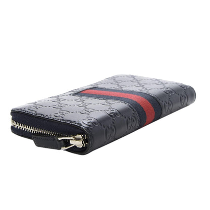 Gucci Navy Blue Leather Guccissima Web Stripe Long Zip Wallet 408831