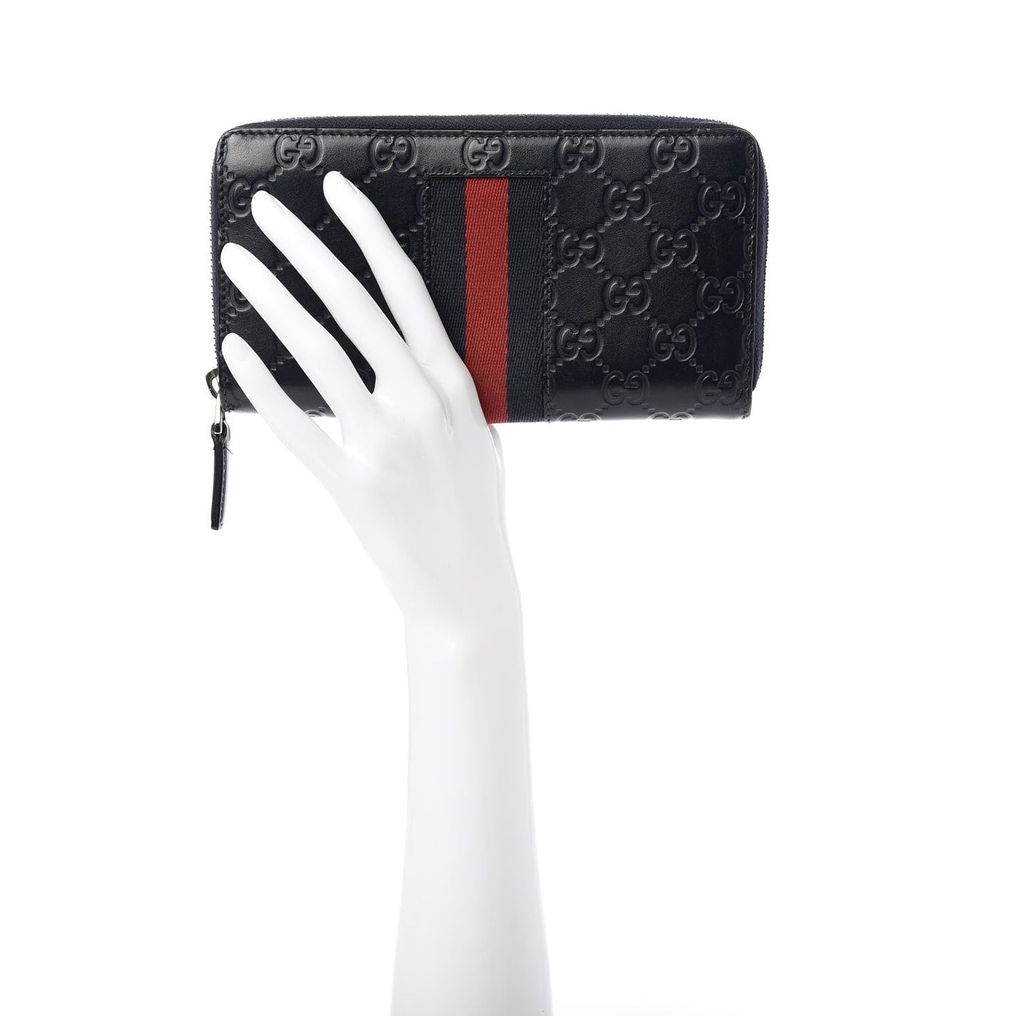 Gucci Navy Blue Leather Guccissima Web Stripe Long Zip Wallet 408831