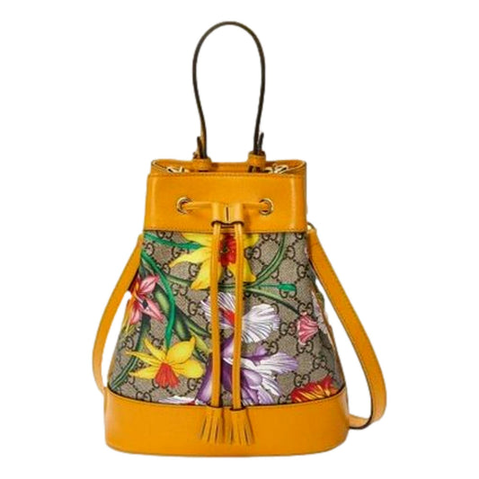 Gucci Ophidia Microguccissima Floral Print Canvas Bucket Bag 550621
