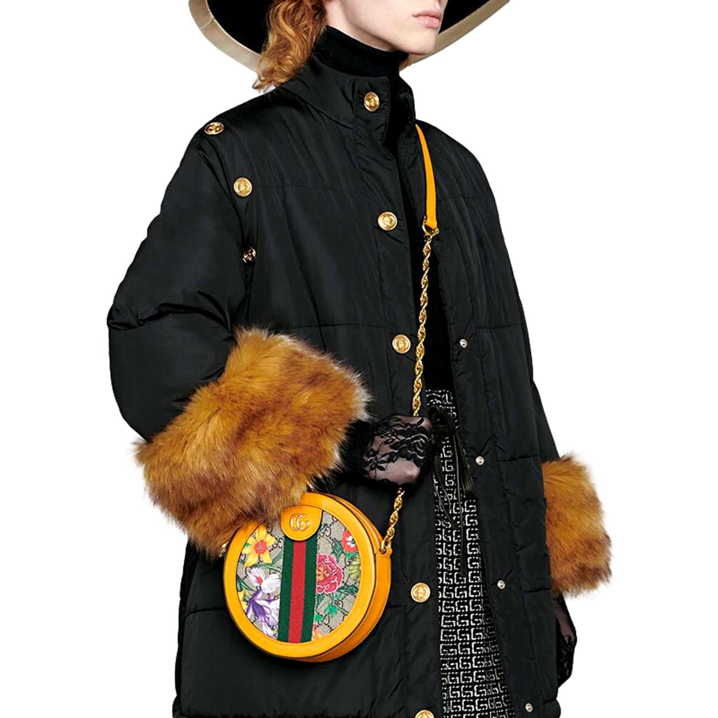 Gucci Ophidia Microguccissima Floral Print Canvas Round Crossbody Bag 550618