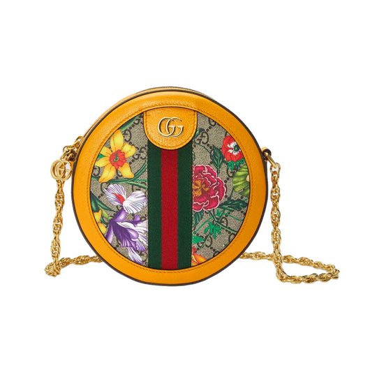 Gucci Ophidia Microguccissima Floral Print Canvas Round Crossbody Bag 550618