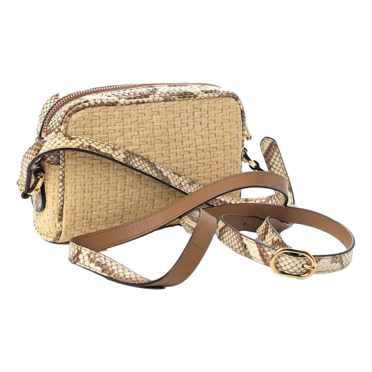 Gucci Ophidia Mini Bag Raffia Watersnake Shoulder Bag Beige 574493