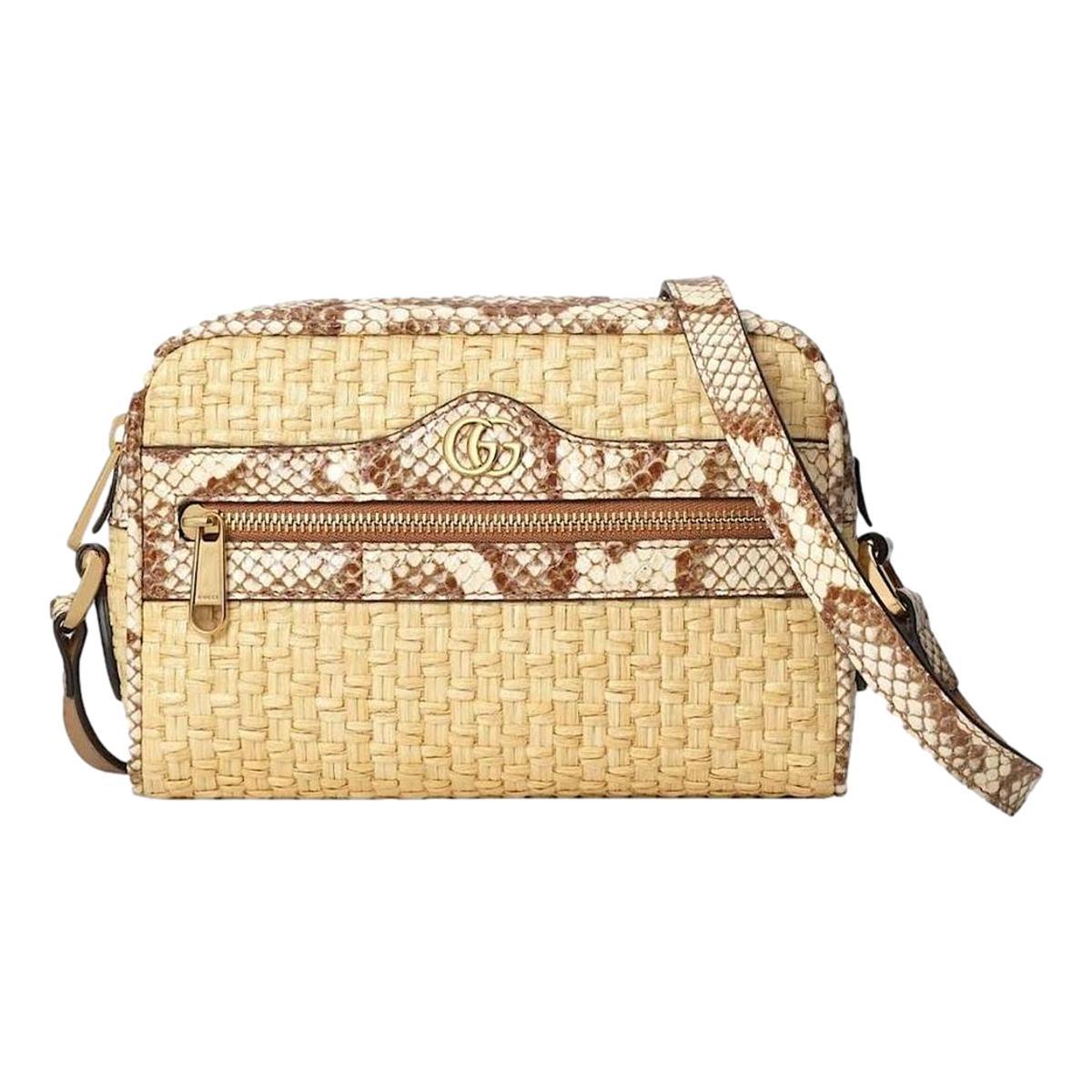 Gucci Ophidia Mini Bag Raffia Watersnake Shoulder Bag Beige 574493