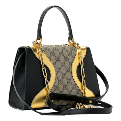 Gucci Osiride GG Supreme Monogram Top Handle Bag Black Gold