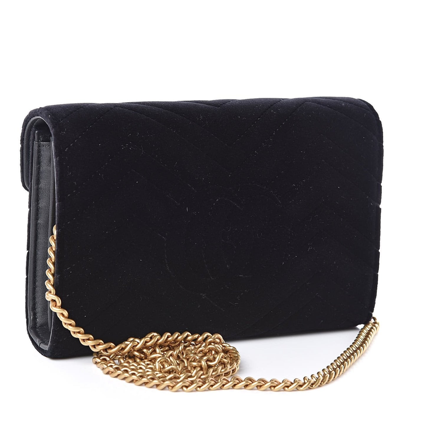 Gucci Small Black Velvet Matelasse GG Marmont Chain Wallet Crossbody 474575