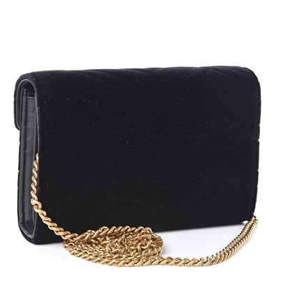 Gucci Small Black Velvet Matelasse GG Marmont Chain Wallet Crossbody 474575