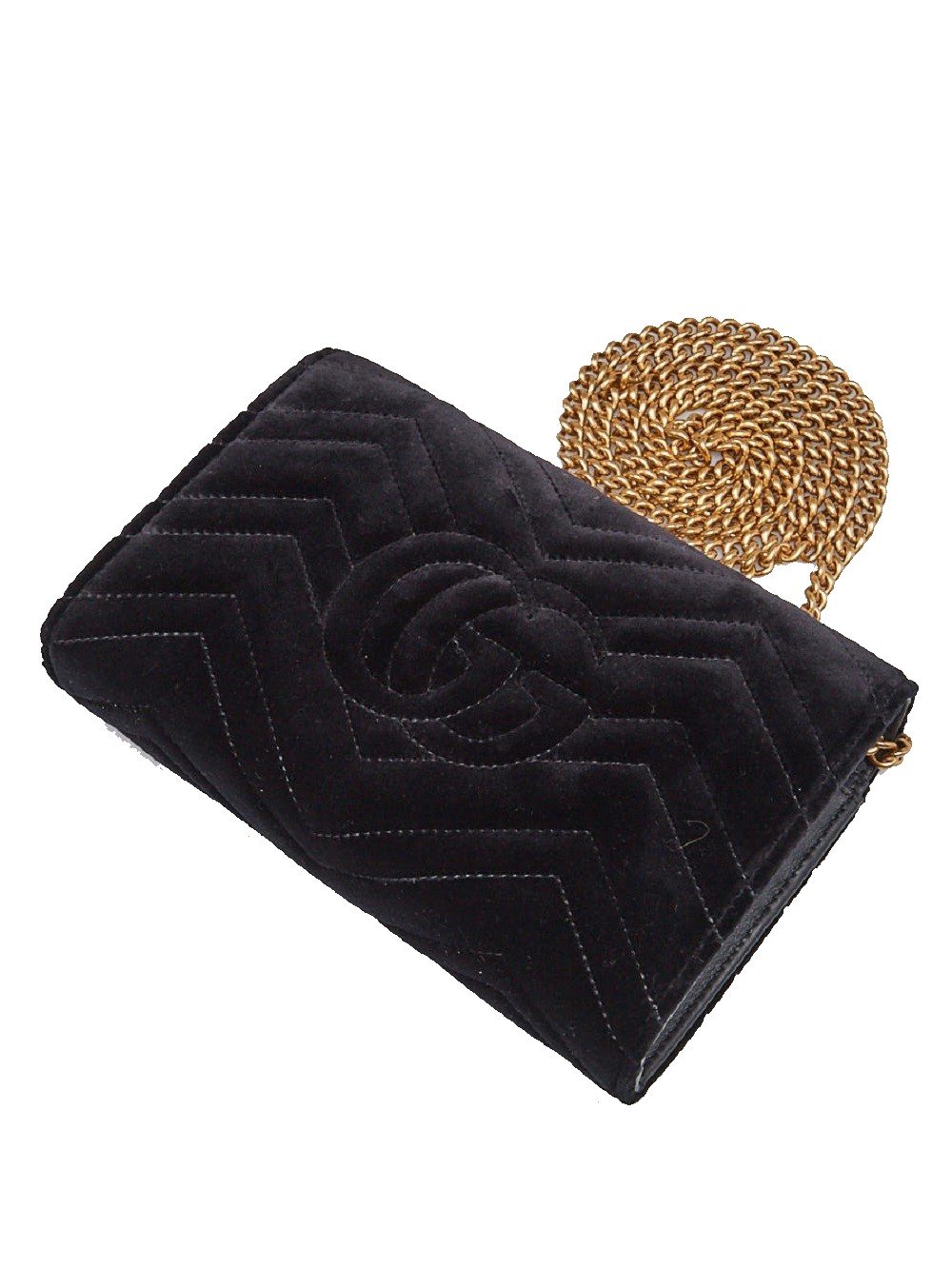 Gucci Small Black Velvet Matelasse GG Marmont Chain Wallet Crossbody 474575